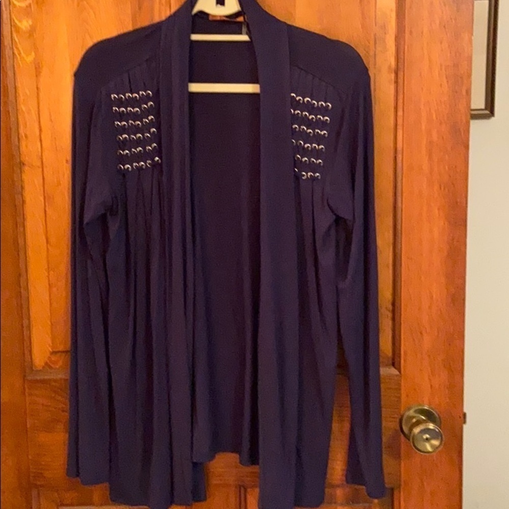 Belldini Open Front Navy Cardigan Rivets Gathered